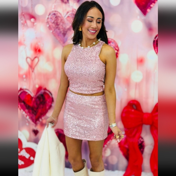 Boutique Dresses & Skirts - Pink Sequin Top & Mini Skirt Set